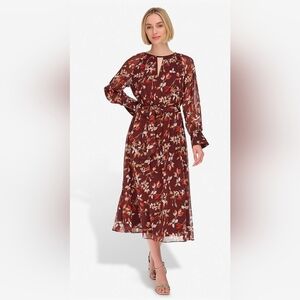 Floral Chiffon Keyhole Midi Dress